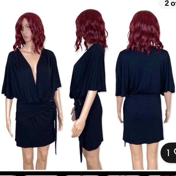 Free People Black Chelsea plunging v-neck dress euc women’s medium - Picture 3 of 9